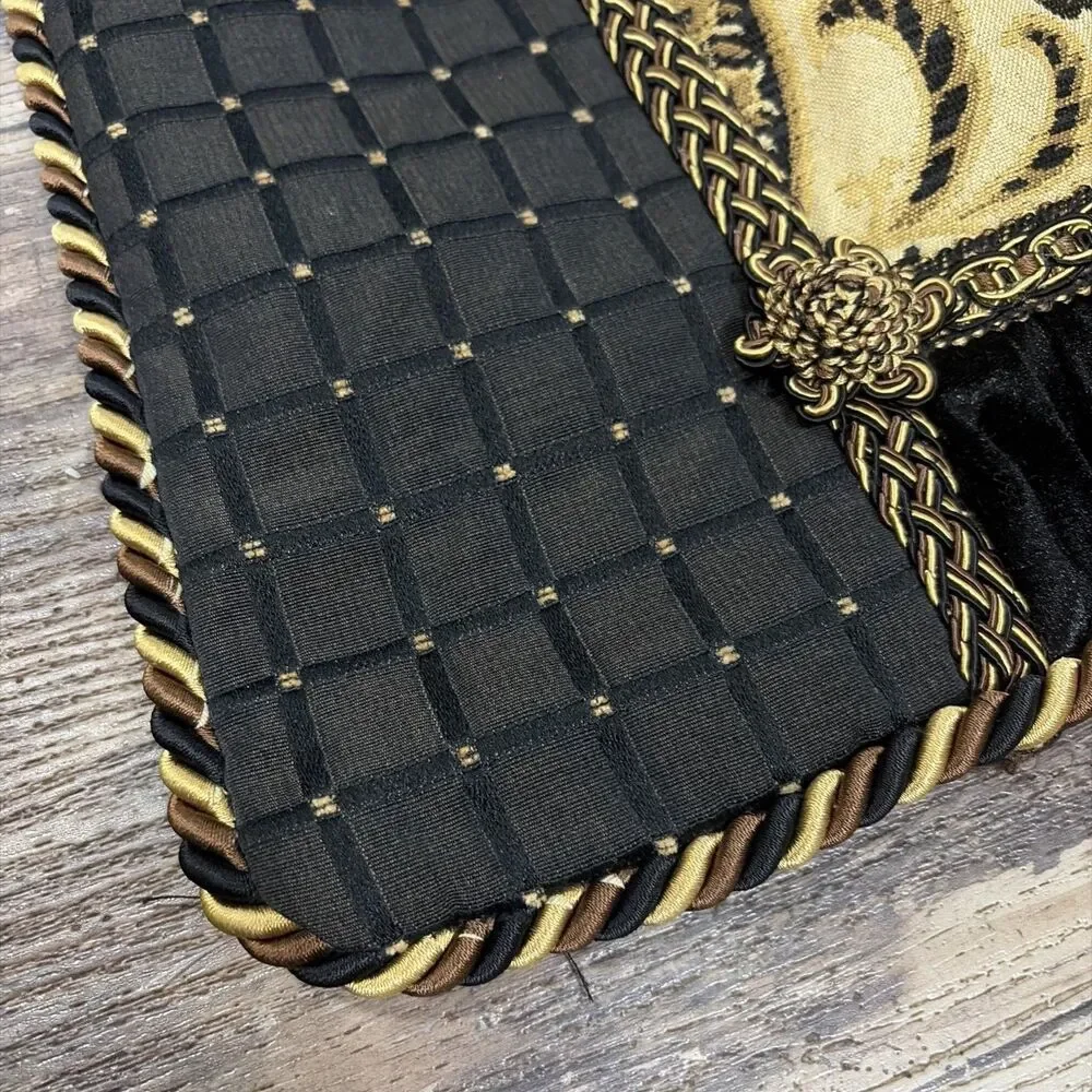Arabella chenille damask decorative throw pillow Sham Set Black Brown & gold